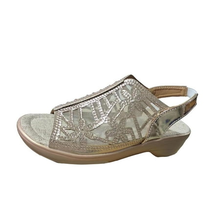 

YanHoo Clearance Women s Orthopedic Wedge Sandals Ankle Strap Sandals Open Toes Flower Rhinestone Flat Sandals Arch-support Dress Summer Beach Shoes