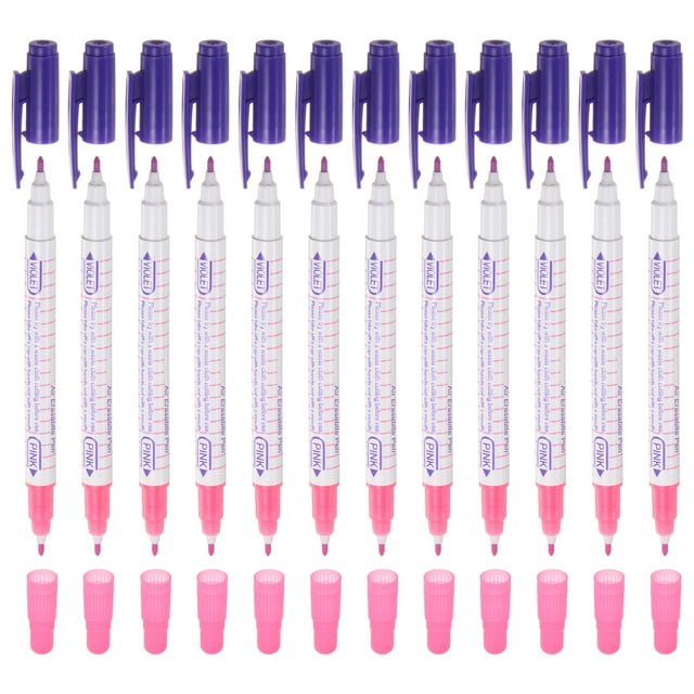 Unique Bargains Double Ended Disappearing Ink Fabric Marker Pen, Purple Pink 12 Pack