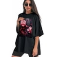thumbnail image 3 of Plus Size Shirt for Women Black Tops for Women Short Sleeves Shirt for Women Flowers That Grow In The Dark T Shirt Crewneck Shirt for Women XL, 3 of 5