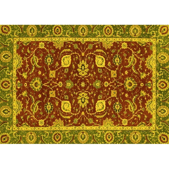 Ahgly Company Machine Washable Indoor Rectangle Oriental Yellow Modern Area Rugs, 8' x 12'