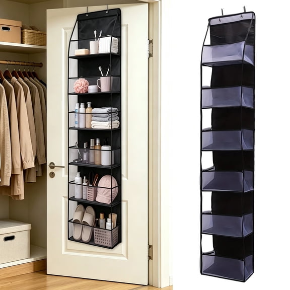 6-Shelf Over The Door Hanging Pantry Organizer, Behind The Door Storage Organizer, with Clear Plastic Pockets, for Bedrooms, Closets, Bathrooms, Small Apartments, College Dorms