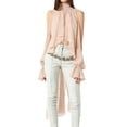 thumbnail image 1 of Women'S Chiffon Blouse Asymmetrical Tops Split Sleeve Sheer Flowy Mock Neck Halter Top Pink M, 1 of 7