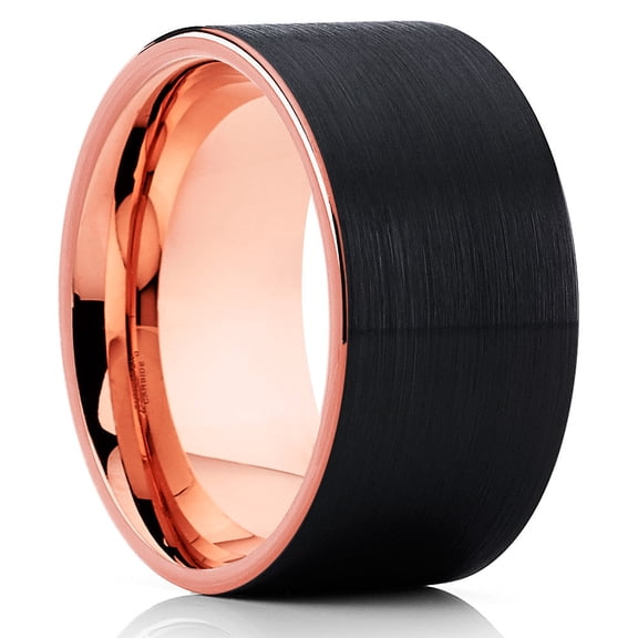 12mm Rose Gold Tungsten Ringm,Man's Wedding Ring,Tungsten Ring Ring,Black Wedding Ring