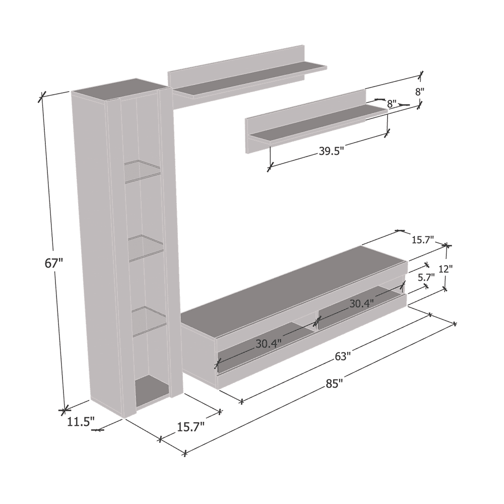 Fly G2 34TV Wall Mounted Floating Modern Entertainment Center