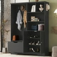 thumbnail image 2 of Barara King Multi-functional Hall Tree with Storage Shelves Drawers and Cabinet, Elegant Hallway Shoe Cabinet with Bench, Modern Coat Rack with Hooks for Hallway Entryways, Black, 2 of 11