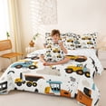 thumbnail image 3 of Castle Fairy Cute Cartoon Construction Truck Twin Bedding Sets 7-Piece for Kids, Tractor Excavator Bedding Comforter Set for Bedroom, Yellow Blue, 3 of 7