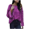 thumbnail image 2 of Long Sleeve Sequin Shirts for Women Sparkling Beaded Shirt Loose Fit Glitter Crew Neck Tunic Top, 2 of 6