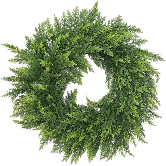 JEWLALO 22" Green Faux Norfolk Cedar Christmas Wreaths for Front Door, Real Touch Artificial Winter Wreath, Green Pine Wreath for Indoor Outdoor, Wall Porch Festival Farmhouse Home Holiday Decor