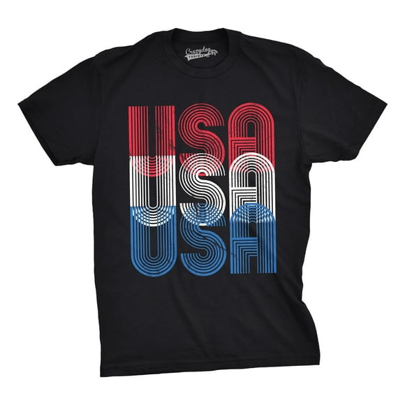 Mens USA USA USA Funny T shirts Red White Blue Retro Designs Cool Graphic T shirt (Black) - 3XL