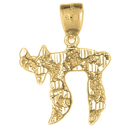 18K Yellow Gold Jewish Chai Nugget Pendant - 27 mm