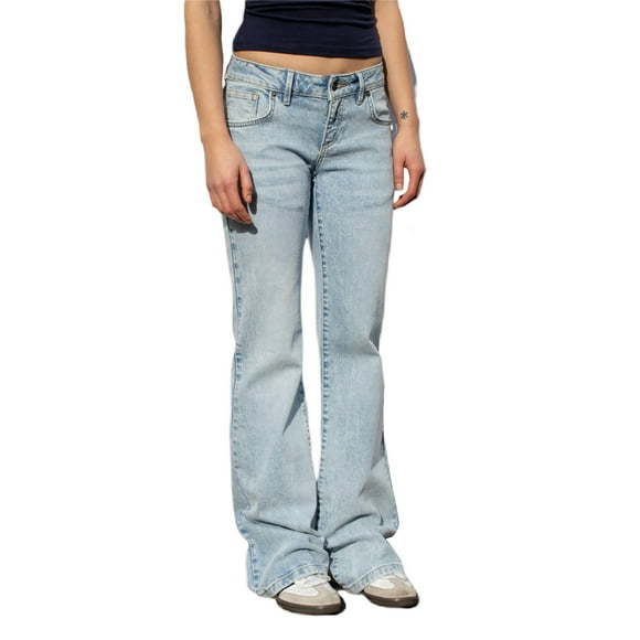 FOCUSNORM Women Fashion Flare Jeans Cute Bow Embroidery Low Rise Denim Pants Bell Bottoms