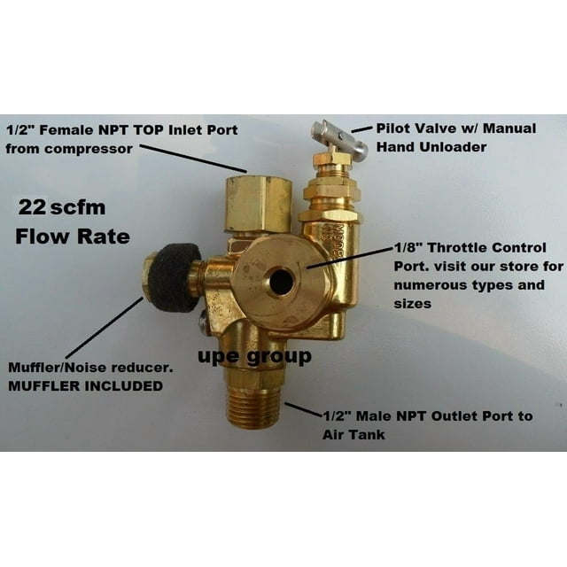 Air Compressor Pilot Check Valve Unloader Combination Discharge 1/2" Female NPT Inlet X 1/2" Male NPT Outlet - All in ONE Valve for Gas Powered COMPRESSORS (95-125 PSI)