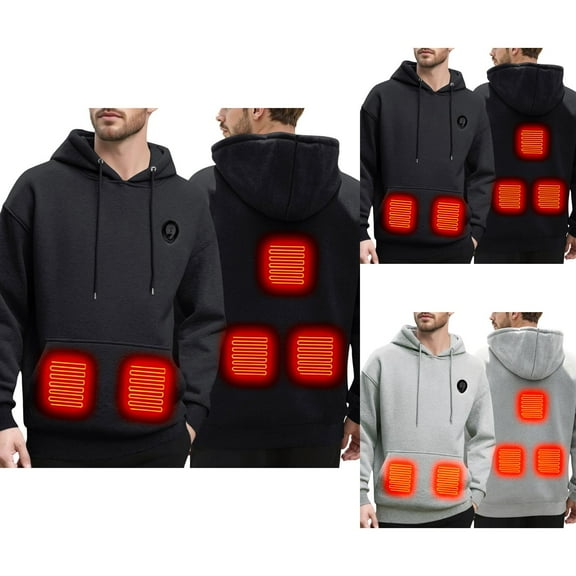 Men's Heated Hoodie With 5 Warming Technology LED Light Comfortable Lined Sweatshirt For Winter Outdoor Indoor Wear Men Cotton Hooded Sweatshirt