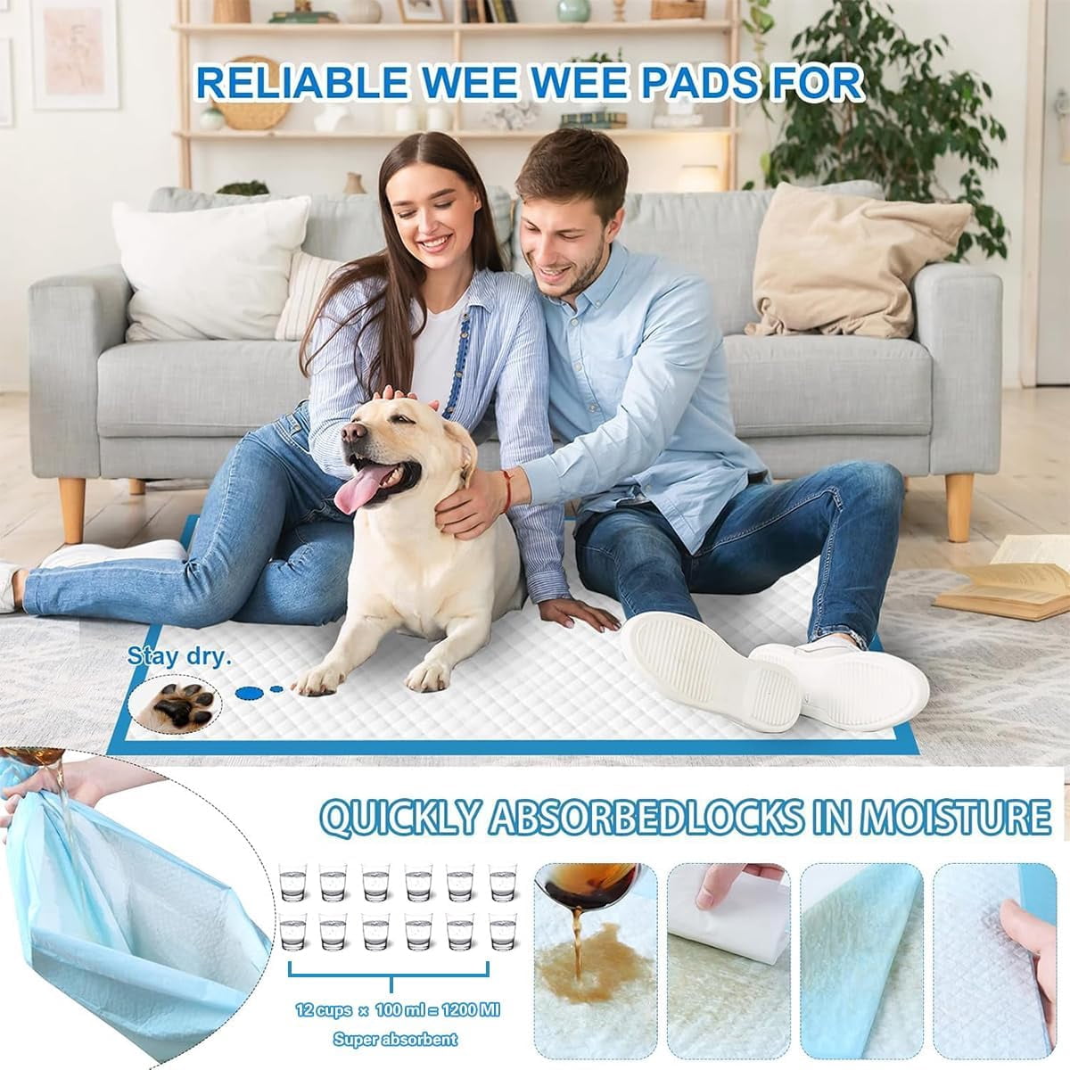 Dog Pee Pads, Super Absorbent Puppy Pads Disposable Dogs Training Pads, Quick Drying Leak-Proof Dog Potty Pads for Doggies Puppies Cats ( 40"x47" 40 Count)