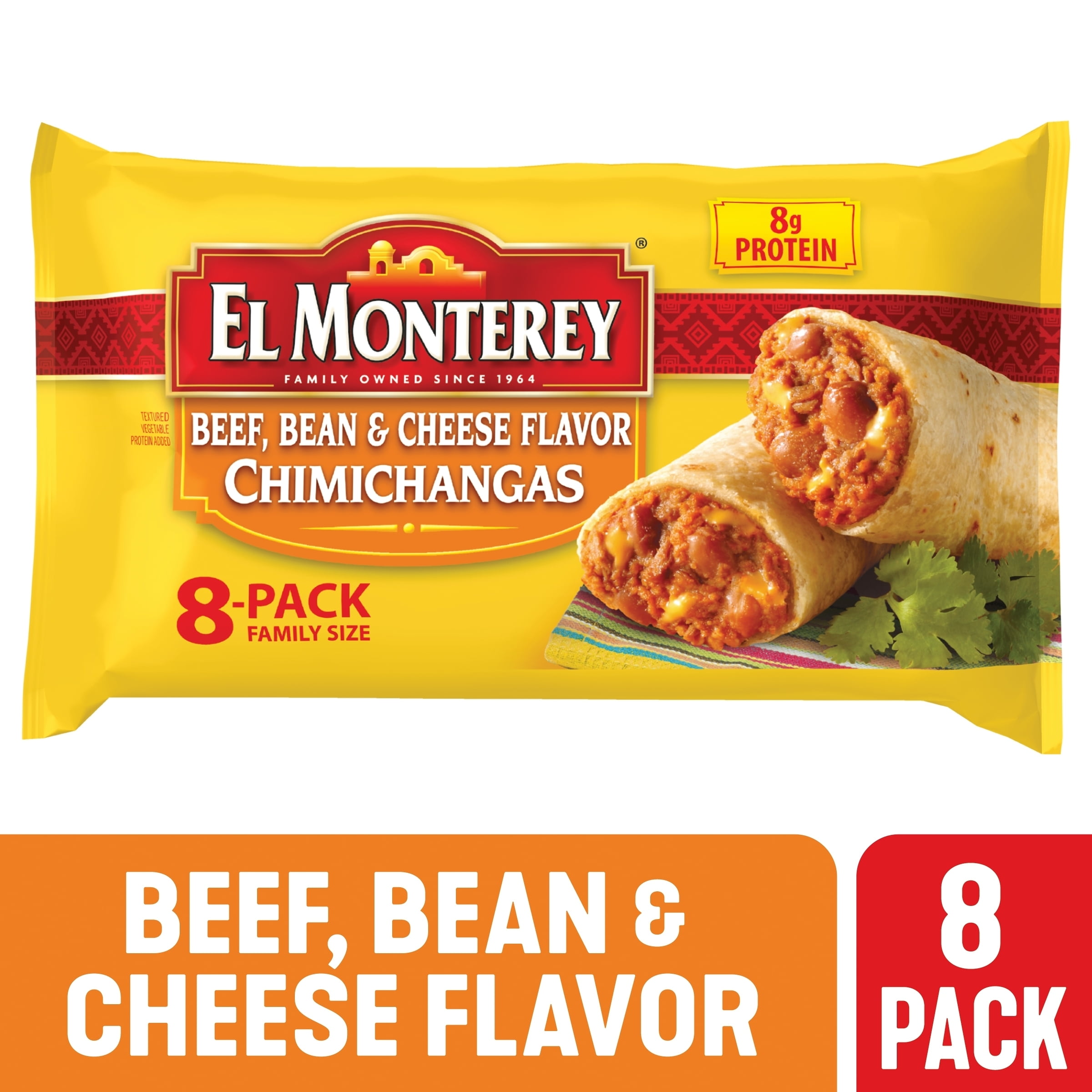 El Monterey Beef, Bean & Cheese Flavor Chimichangas, 30.4 Oz, 8 Count  (Frozen) - Walmart.com