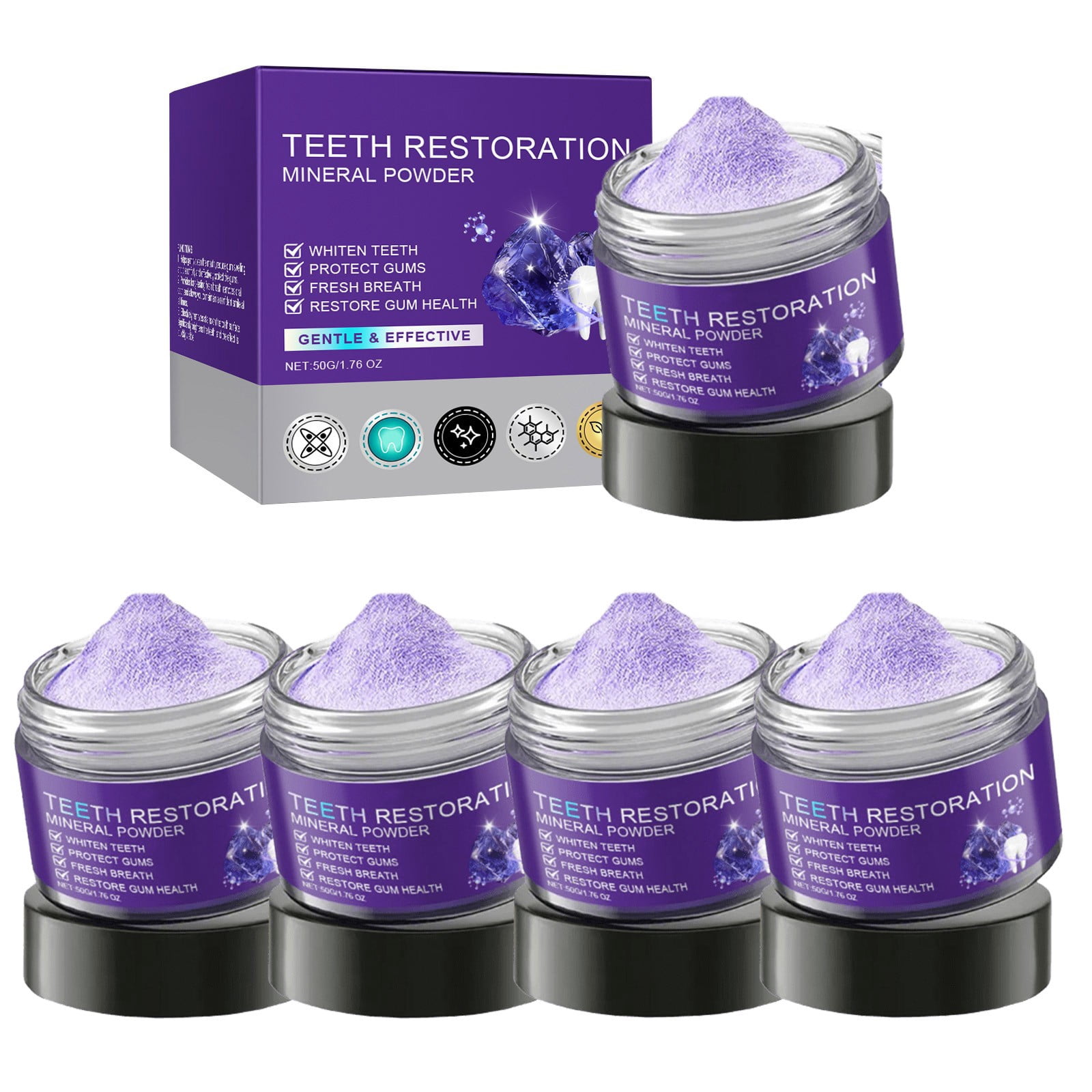 Purple Teeth Restoration Mineral Powder,Effective in Strengthening Teeth and Gums,Gently Cleanse For Oral Protect Gums and Freshen Breath for Daily Use
