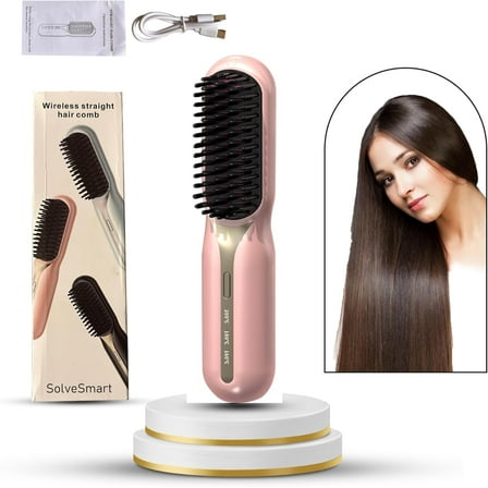 Portable Cordless Hair Straightener Brush with 3 temperature, Lightweight Straightening Brush with 50 Million Negative Lon