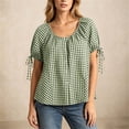 thumbnail image 5 of Edvintorg Button Up Shirt Women Plaid Printed Crew Neck Short Sleeve Loose Casual Blouses Summer Tops for Women Green XL, 5 of 8