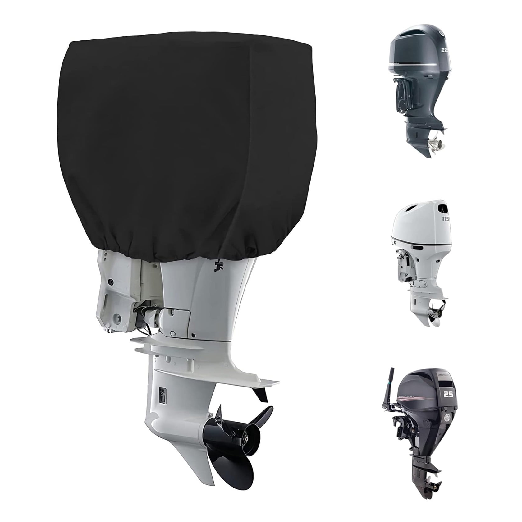 600D Outboard Boat Motor Engine Cover, Heavy Duty Waterproof Cover, Black (Fits 30-60HP)