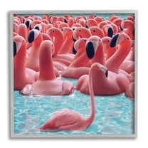 Stupell Industries Fun Flamingo Pool Toys Animals & Insects Painting Gray Framed Art Print Wall Art, 12 x 12