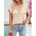 thumbnail image 5 of Merokeety Womens Summer V Neck Lace Pleated Blouses Tunic Tops Apricot l, 5 of 6