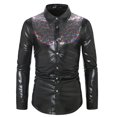 thumbnail image 1 of Mens Shiny Shirt Nightclub Sequin Long Sleeve Casual Button Down Shirts, 1 of 8