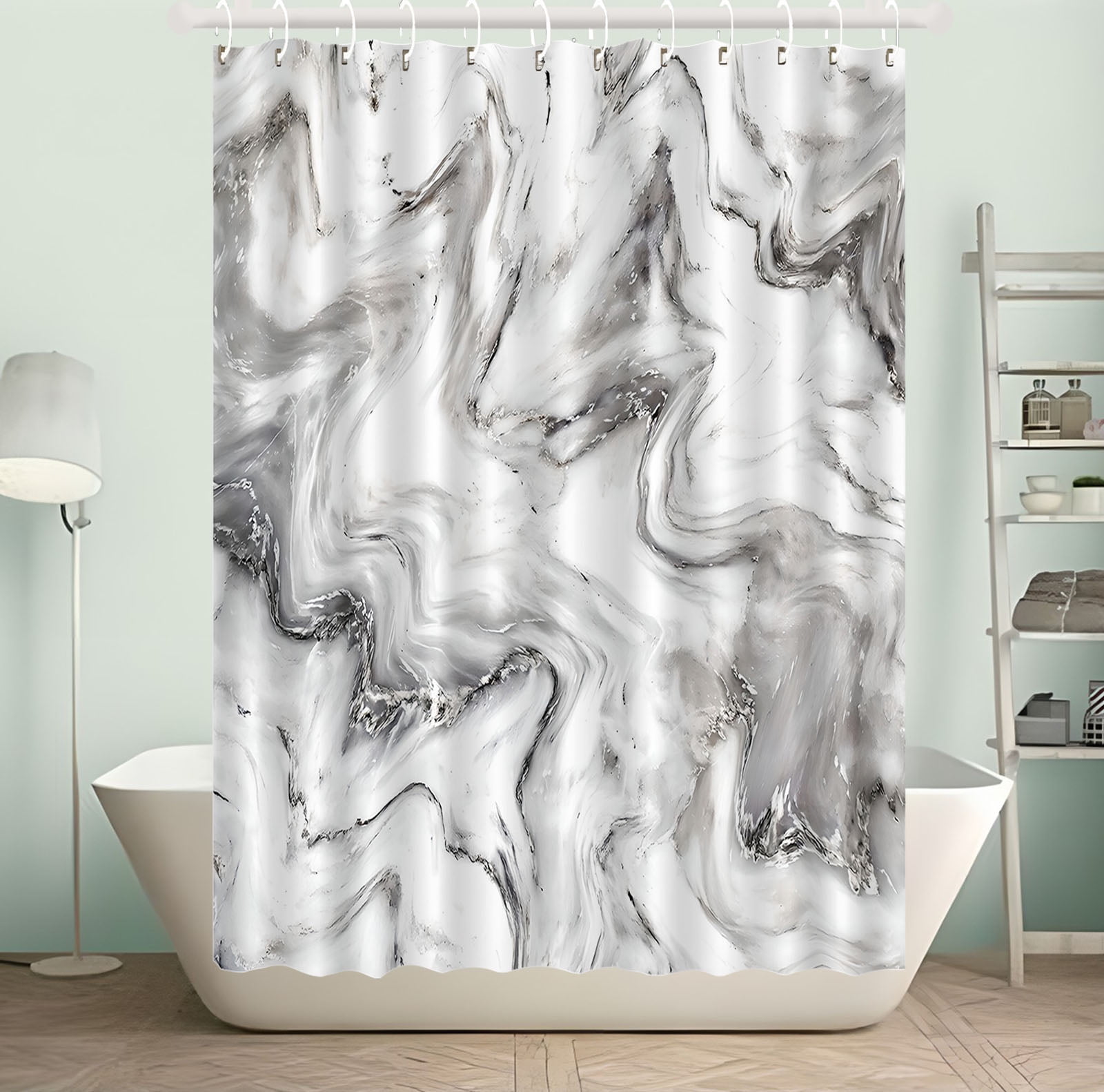 Grey Marble Shower Curtain for Bathroom, Abstract White Marble Fabric