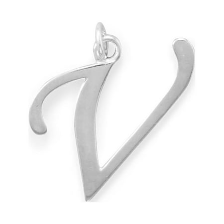 Precious Stars Sterling Silver Unisex Initial Letter V Pendant - No Chain, Pendant Only