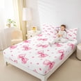 thumbnail image 4 of Erosebridal Pink Polka Dot Bow Bed Sheets for Girls, Watercolor Ribbon King Sheets for Kids, 4pcs, 4 of 6