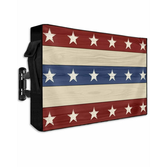 4th of July Outdoor TV Cover 40 to 43 Inch Weatherproof, Blue Red Star Striped Independence Day 600D Oxford TV Covers with Waterproof Zipper, Outside Flat TV Screen Protector Size 40"W x 25"H x 4.5"D