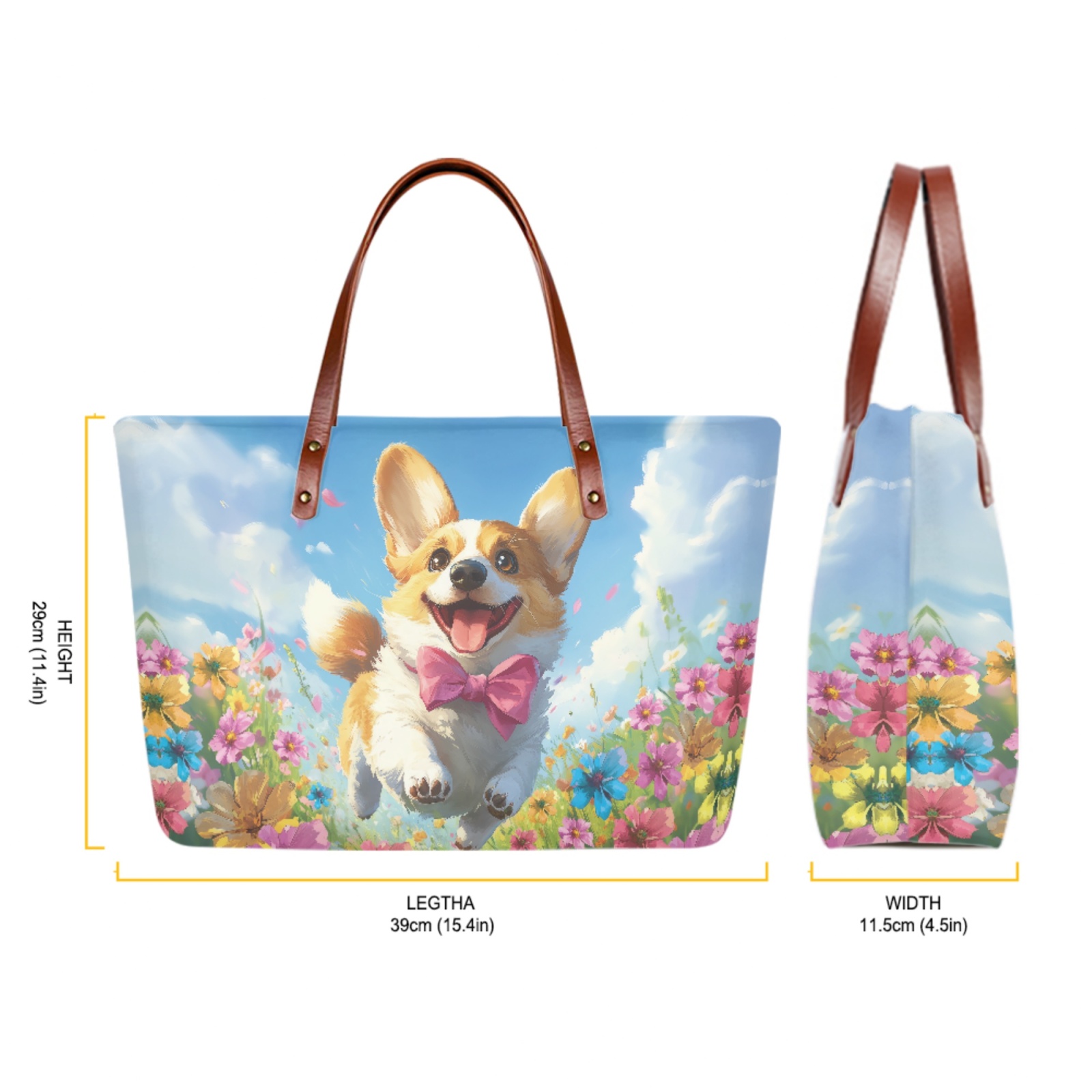 ZUXONGSY Corgi Daisy Flower Print Handbag with Matching Wallet for Women Waterproof Top Handle Bag Shoulder Bag Top Handle Satchel Lightweight Money Organizers for Shopping Wor