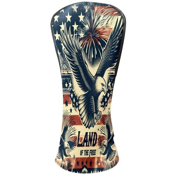 Golf Club Covers, Dark Blue Americana Eagle Premium PU Leather Driver Hybrid Putter Head Covers with Velvet Lining, Waterproof Golf Gifts for Men Women