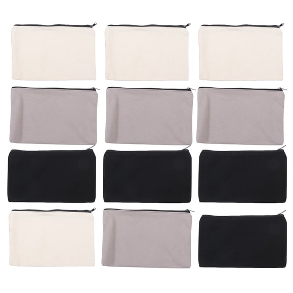 TUIBELY Canvas Tote 12PCS Blank Cotton Bags Zipper Pouches Travel Toiletry Makeup Bag