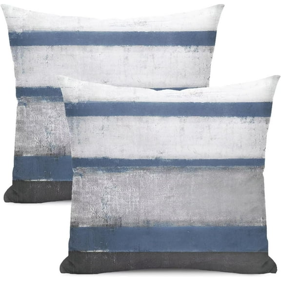 Blue Grey Pillow Covers 18x18 Set of 2 Beige Abstract Art Painting Striped Decorative Throw Pillow Covers Square Modern Cushion Case for Home Couch Sofa Outdoor