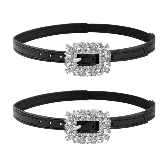 INSPIRE CHIC Women's Rhinestone Square Buckle Shoe Strap, Adjustable PU Leather Non-Slip High Heels Glossy Black One Size