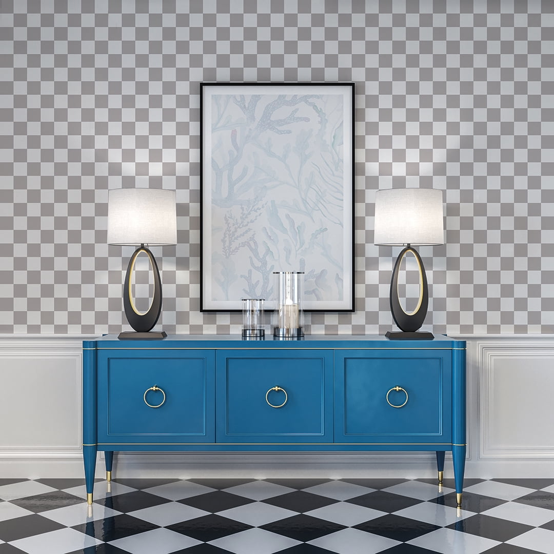 Tempaper Checkmate Grey Peel and Stick Wallpaper, 20.5" x 16.5'