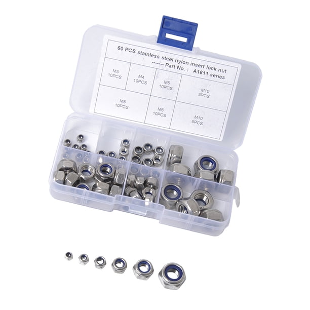 de 60 tuercas hexagonales autoblocantes de material acero inoxidable M3 M5 M6 M8 M10
