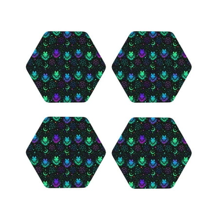 

Drink Coasters Set of 4 Colorful Gothic Cool Goat Head Leather Coasters for Coffee Table Protector Heat Resistant Cute Coasters for Home Decor Housewarming Gifts Bar Kitchen 4 Inch Hexagon