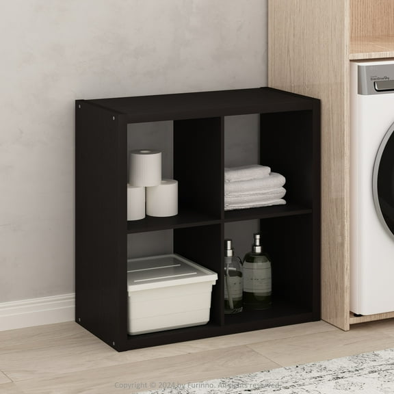 Furinno Cubic Open Back Multipurpose Clothing & Closet Storage Organizer Shelf, 4-Cube, Dark Oak