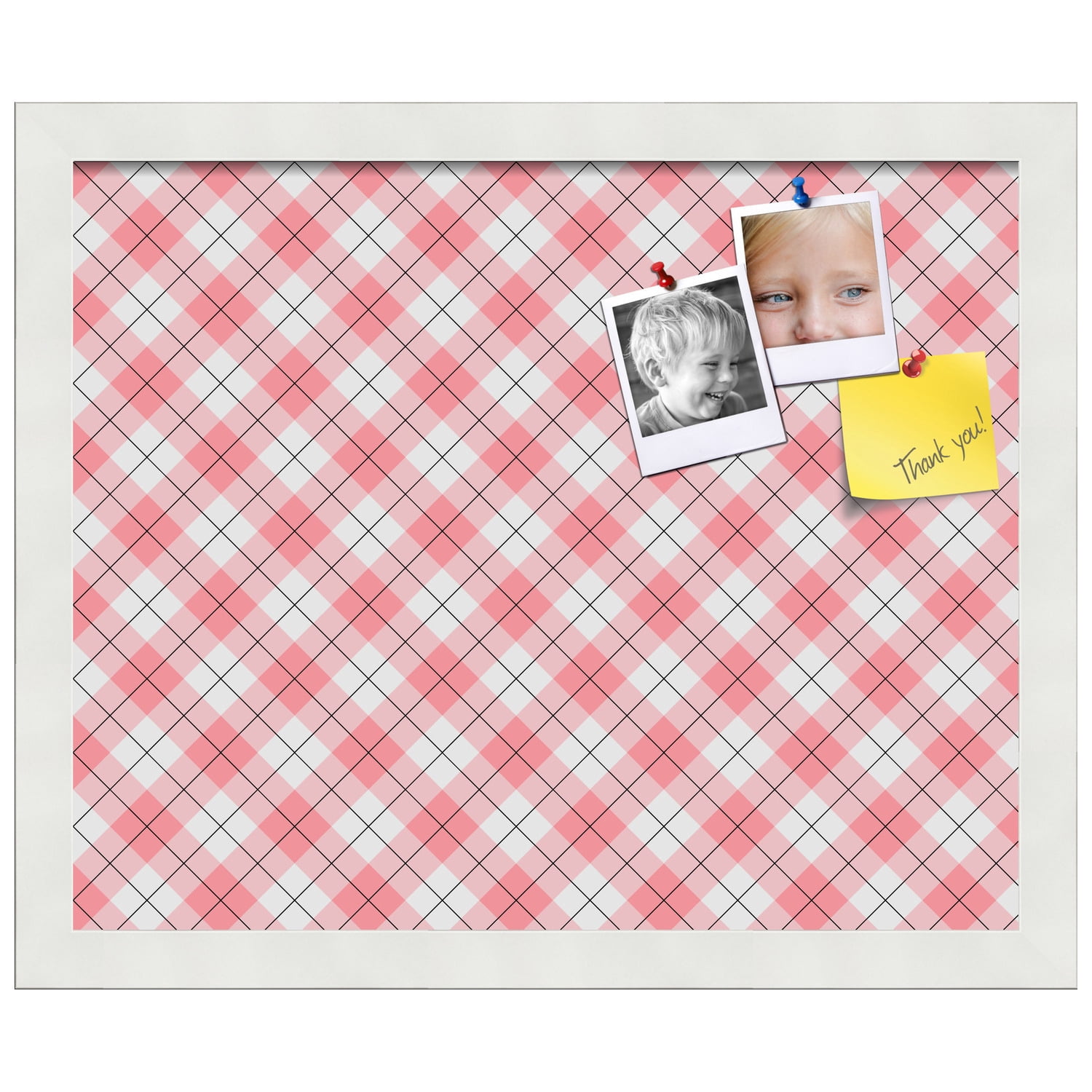 PinPix ArtToFrames 14x11 Custom Cork Bulletin Board Argyle Light Pink   Poster Board Has a Fabric Style Canvas Finish, Framed in Satin White Frame (PinPix-649)