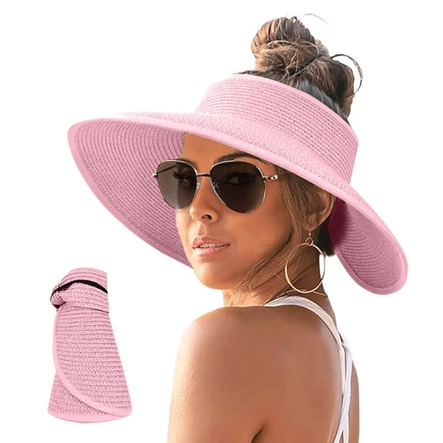 KOKOPARK Visières pour Femmes Légères Mode d'Automne Incontournables Protection Uv Retroussable Grand Bord Queue de Cheval Chapeau de Soleil Rose