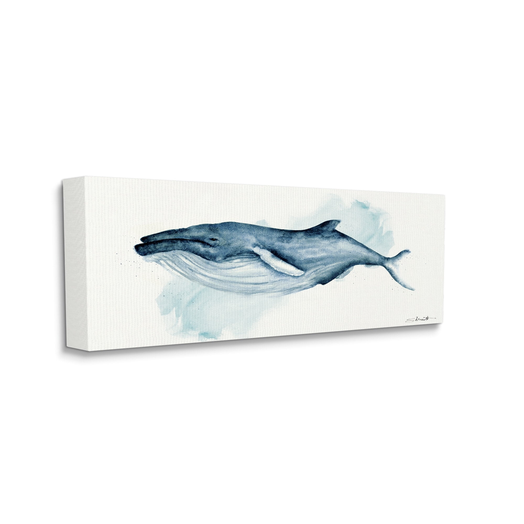 Stupell Industries Serene Humpback Whale Watercolor Painting Blue Nautical Animal, 30 x 13, Design by Stephanie Workman Marrott