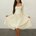 thumbnail image 5 of Womens Spring Dress 2026 - Square Neck Long Sleeve Casual A-Line Flowy Elegant Wedding Guest Party Midi Dress, 5 of 5