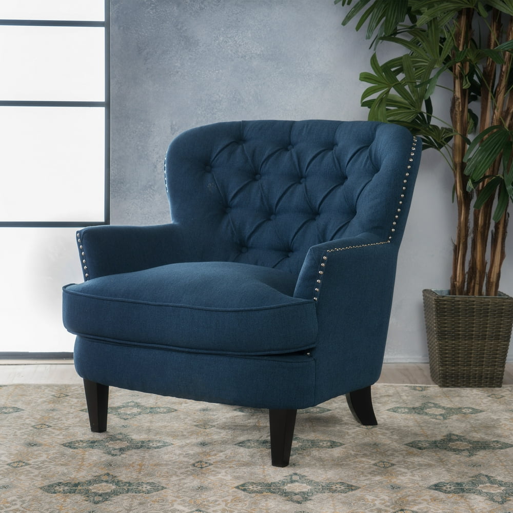 Noble House Tanner Tufted Fabric Club Accent Chair, Dark Blue - Walmart ...