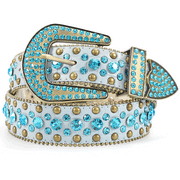 Whippy Rhinestone Studded Leather Belt, Western Bling Cowgirl Belt for Jeans Pants Dress