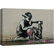 wall26 Canvas Print Wall Art Banksy Kid Sews United Kingdom Flags Graffiti & Street Art Pop Culture Illustrations Pop Art Bohemian Multicolor Dark for Living Room, Bedroom, Office - 24"x36&q