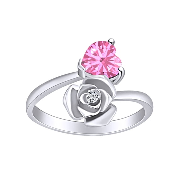AFFY Heart Shape Simulated Tourmaline & White Cubic Zirconia 14k White Gold Over Sterling Silver Promise Ring