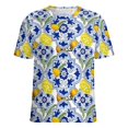 thumbnail image 5 of Blue Floral Citrus Tiles Women's T-Shirt Short Sleeve T Shirts Tops Tee Ladies Loose T, 5 of 6
