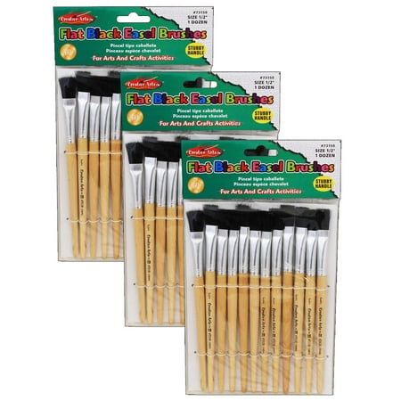 UPC: 0194629007738 | Charles Leonard Flat Tip Easel Paint Brushes Short Stubby Handle 0.50 Inch Natural Handles Black Bristles 12 Per Pack 3 Packs