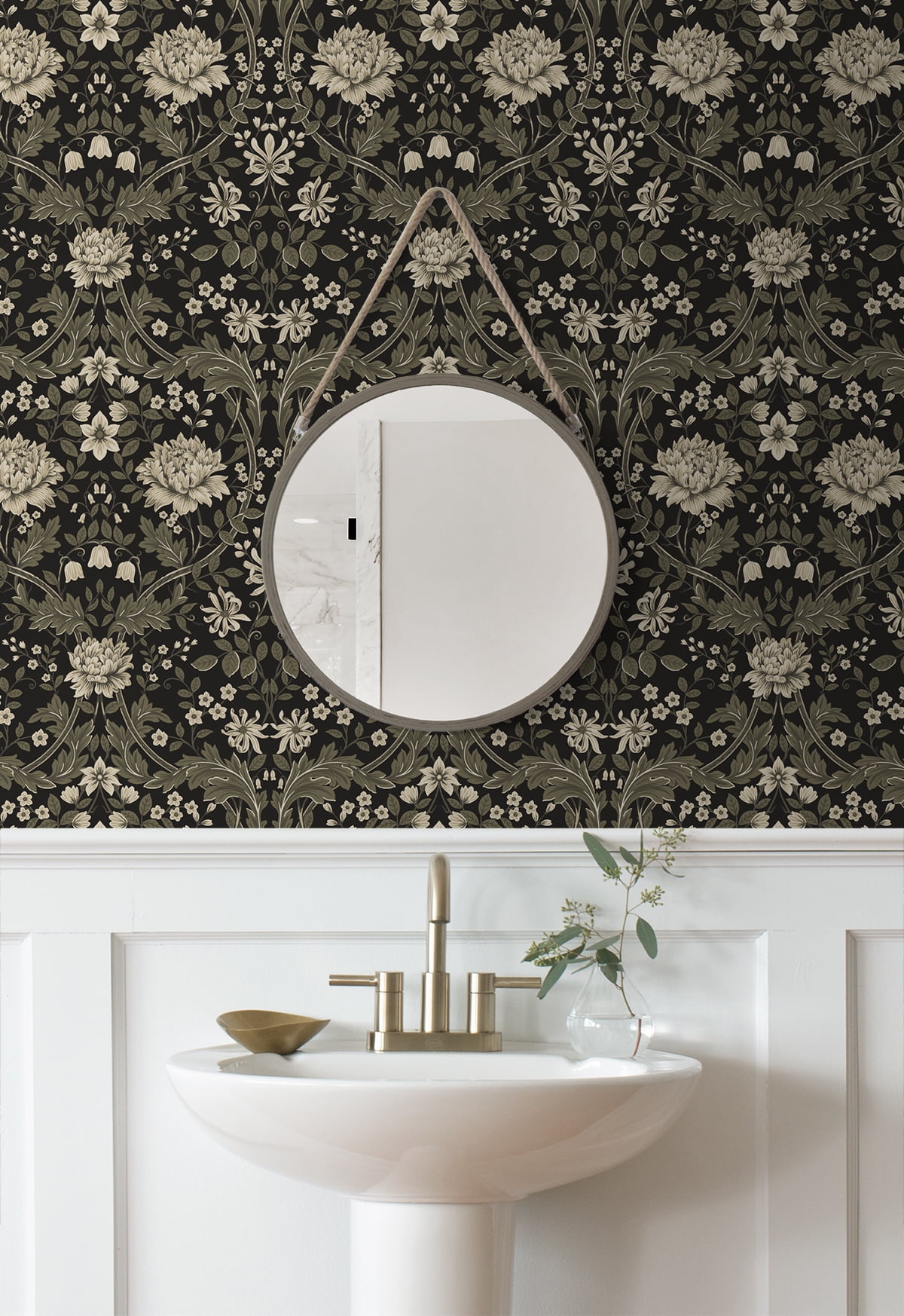 Nextwall Ebony & Pavestone Honeysuckle Trail Peel And Stick Wallpaper - 20.9 in. W x 18 ft. L Roll